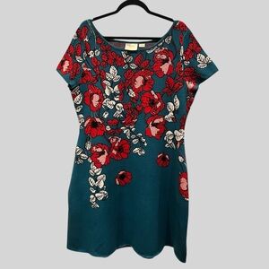 Anthropologie Maeve Allison Floral Knit Sweater Dress Flowers Teal